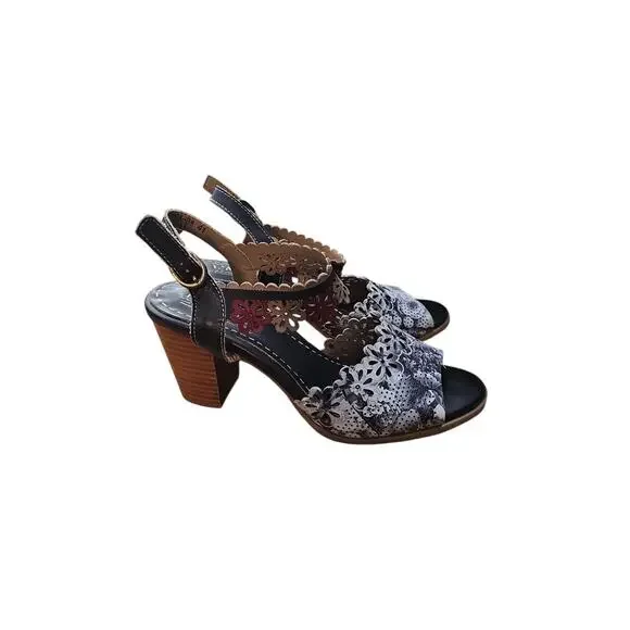 L'Artiste 41 Spring Steps Floradaciois black leather ankle strap sandals 9.5 10 - Picture 5 of 8